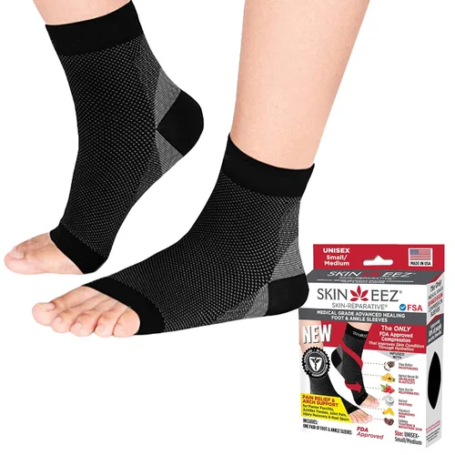 Vista 6 de SKINEEZ Skincarewear Manga de tobillo de 20-30 mmHg, compresión de grado médico, reduce la hinchazón y el dolor crónico del talón, estabiliza