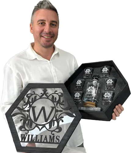 Vista 5 de Juego de decantador de whisky personalizado y vasos, juego de decantador de 250 aniversario de Estados Unidos 1776-2026, regalo de botella de whisky