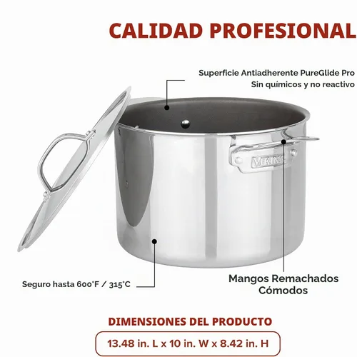 Vista 5 de Viking PureGlide Pro - Olla antiadherente de 3 capas, fabricada sin PFAS, olla de cocción de sopa de inducción de 8 cuartos de galón con tapa