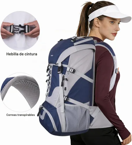 Vista 3 de MOSISO Mochila de senderismo 50L, mochila de camping impermeable