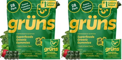 Vista 10 de Gruns - Gomitas multivitamínicas Super Greens para adultos, superalimento de vitaminas con espirulina, clorella, fibra prebiótica para la salud