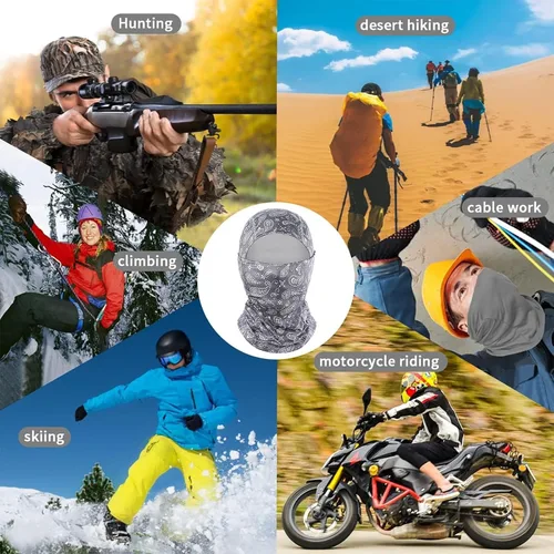 Vista 7 de Achiou - Pasamontañas, máscara facial, para hombres o mujeres, máscara de cara completa con capucha, para nieve, motocicleta, correr, clima frío