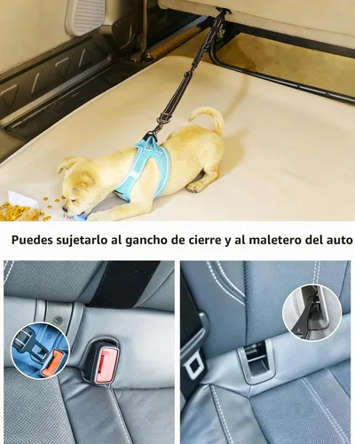 Vista 2 de AUBELL Cinturón de seguridad para perro, 3 en 1, ajustable, reflectante, resistente, arnés de perro con gancho de clip, cierre y hebilla, mosquetón