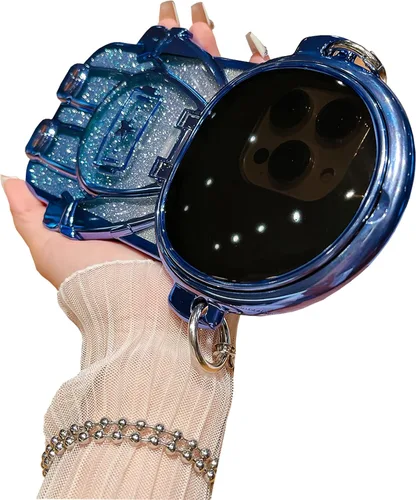 Vista 14 de Funda de teléfono con soporte oculto de astronauta para iPhone 11, bonito protector de cámara de lente de astronauta, soporte con purpurina