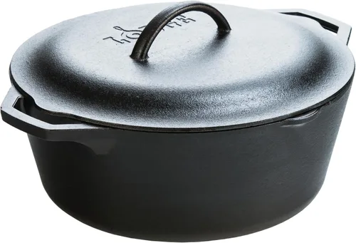 Vista 9 de Horno holandés doble y cacerola con cubierta que se puede usar como sartén. Producto Lodge L8DD3 de 5 cuartos, Cast Iron Horno holandés de hierro