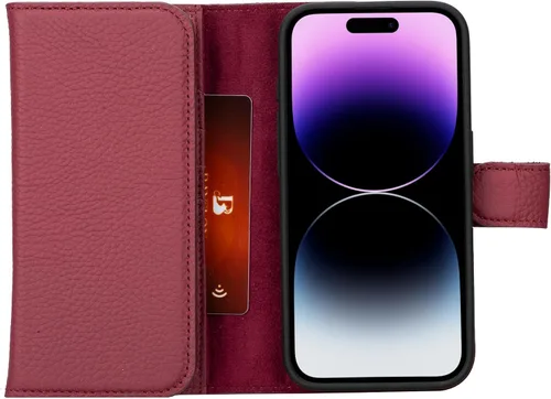 Vista 6 de Bayelon Estuche tipo billetera para iPhone 15 Pro, cartera de cuero desplegable de tres pliegues, cubierta tipo folio magnética desmontable, soporte