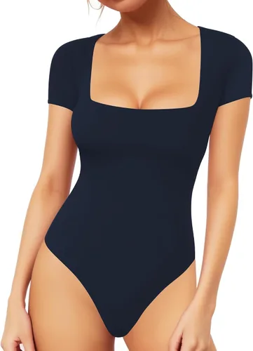 Vista 51 de MANGOPOP - Body de manga corta con cuello cuadrado para mujer