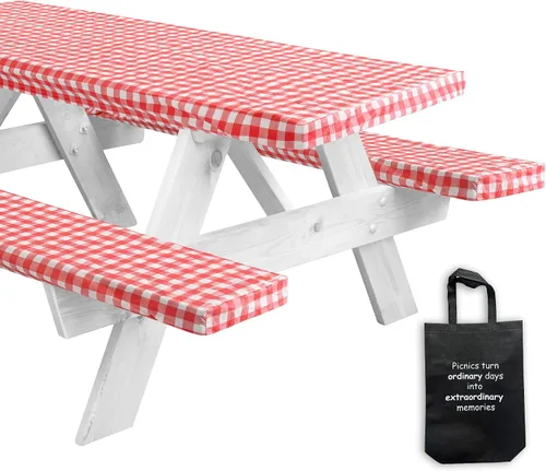 Vista 9 de LINPRO - Funda de mesa de picnic de 6 pies con fundas para bancos, fundas ajustadas de mesa de picnic de vinilo con elástico, elementos esenciales