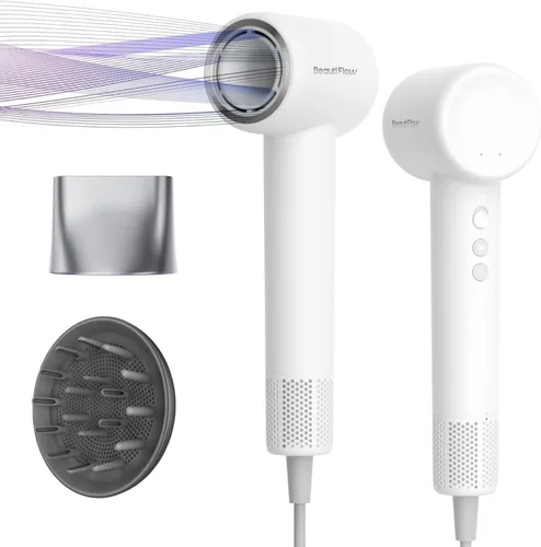 Vista 9 de Secador de Pelo BeautiFlow 110,000 RPM Motor Sin Escobillas de Alta Velocidad Iónico, con Difusor y Boquilla Suavizante, Bajo Nivel de Ruido, Ligero