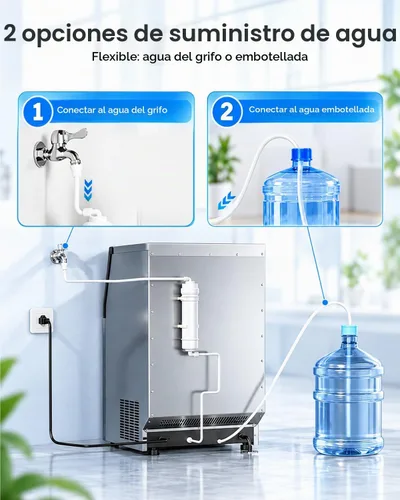 Vista 3 de Mojgar Máquina de hielo comercial 200lbs/24h con contenedor de Plateado