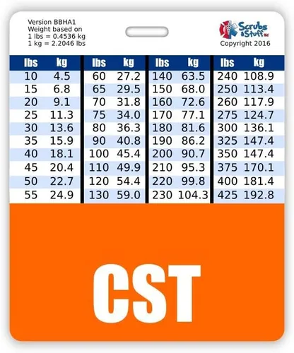 Vista 9 de CST Badge Buddy - Tablas de conversión horizontales con altura y peso (estándar, negro)