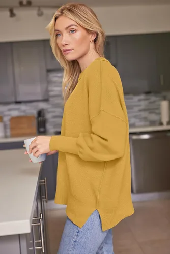 Vista 63 de Lillusory - Suéter extragrande con mangas de murciélago y cuello redondo para mujer, prenda moderna de otoño de tejido de punto sin botones