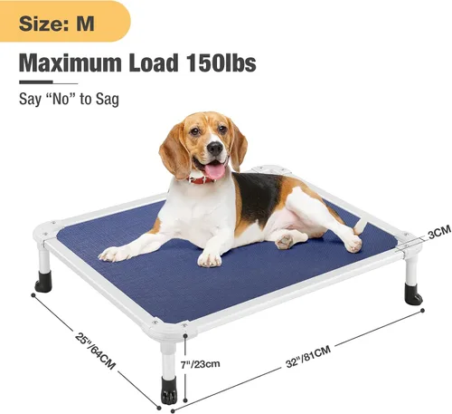 Vista 48 de Veehoo Cama elevada para perros a prueba de mordidas - Cuna elevada refrescante para mascotas - Marco de aluminio plateado y tela de malla