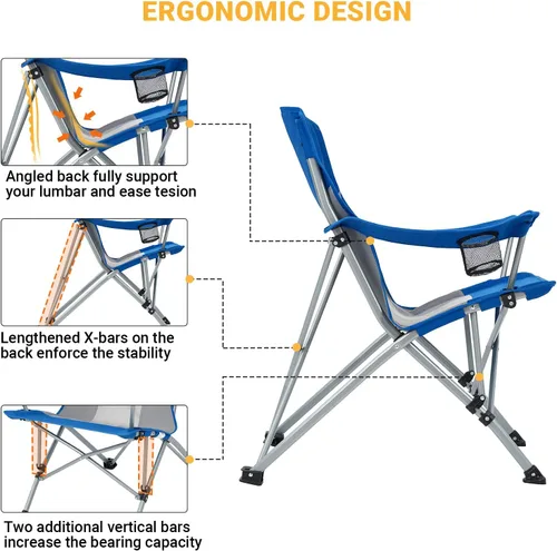 Vista 4 de KingCamp Silla de camping, resistente sofá plegable de 500 libras para adultos, asiento acolchado cómodo con bolsa enfriadora portavasos