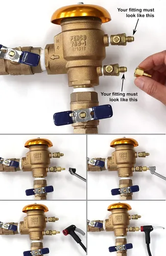 Vista 2 de Válvula Schrader a accesorios SAE de 45 grados Adaptador para prevenir reflujo de invierno y disyuntor de vacío de presión (PVB) para sistema