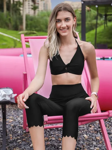 Vista 3 de ATTRACO Pantalones de natación para mujeres de cintura alta, capris de natación, pantalones cortos de natación, leggings de natación