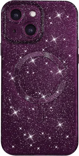 Vista 7 de oakxco Funda con Purpurina para iPhone 13 Pro Funda de Teléfono de Silicona Compatible con Magsafe, Femenina Linda Brillante con Lentejuelas