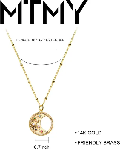 Vista 4 de Collar con colgante de luna de oro para mujer, chapado en oro de 14 quilates, cadena delicada, luna creciente, sol, estrella