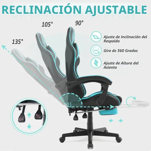 Vista 6 de Ferghana - Silla ergonómica de juego Miami Blue para adultos y adolescentes Azul / Patchwork