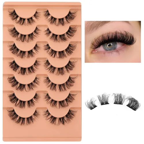 Vista 2 de Extensiones de pestañas de racimo naturales, rizado D, pestañas postizas individuales y dispersas, para colocar en casa, multipack de extensiones