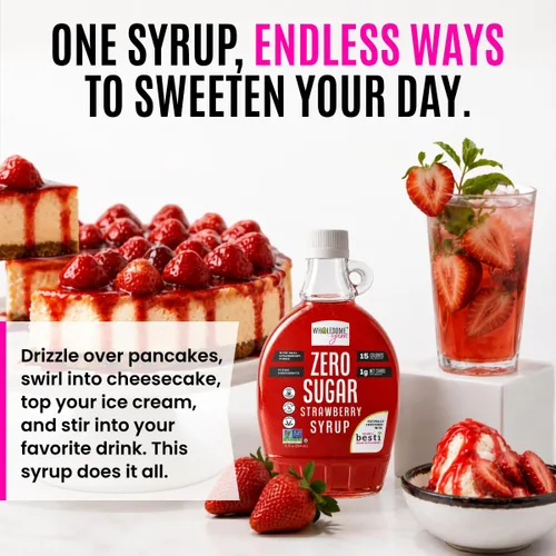 Vista 4 de Wholesome Yum Zero Sugar Real Strawberry Syrup, Monk Fruit & Allulose