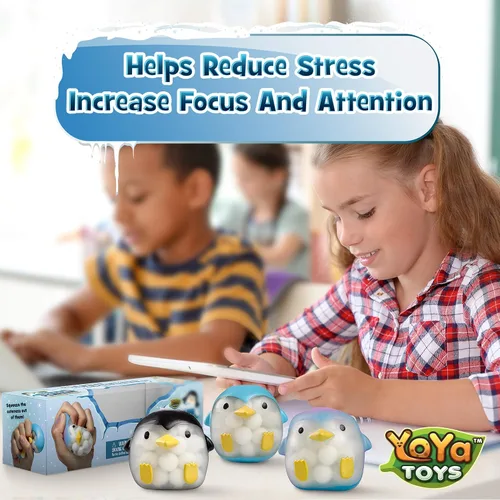 Vista 6 de Bolas de ADN de pingüino de YoYa Toys (paquete de 3) – Estimulantes, relajantes, esponjosos, sensoriales y juguetes para ansiedad para niños