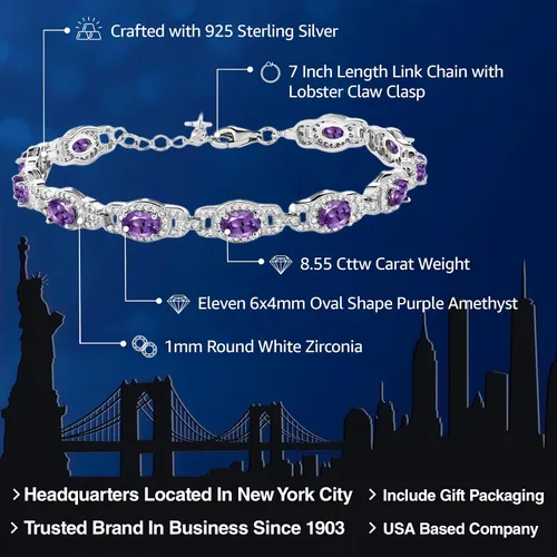 Vista 2 de Gem Stone King 7-14 Cttw Oval Gemstone Birthstone Tennis Bracelet For Women 925 Sterling Silver Oval 6X4MM 7 Inch With 1 Inch Extender Fine