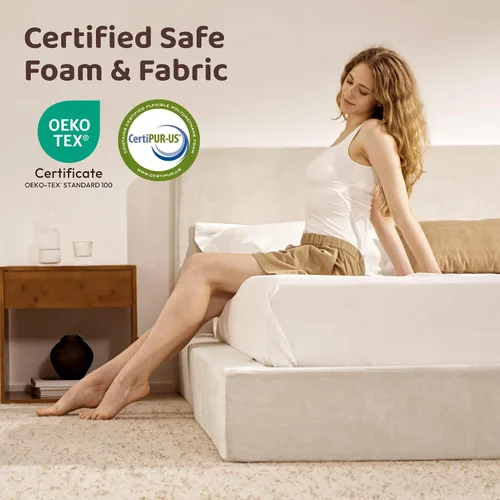 Vista 3 de RECCI Cloud - Base de cama Queen tapizada con cabecero, plataforma acolchada de espuma de 5 pulgadas, sin somier, fácil montaje (crema)