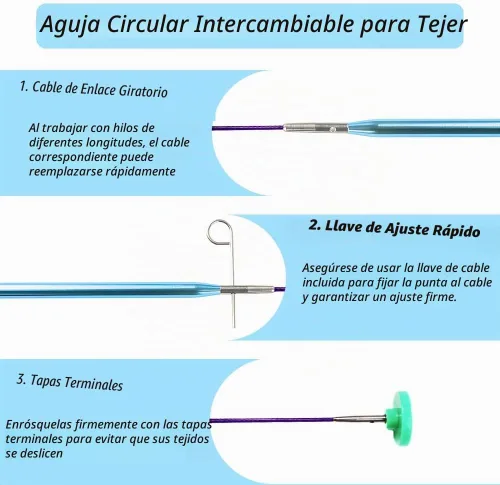 Vista 4 de Yarniss 13 pares de agujas circulares para tejer, 3.0~10.0mm, 4 pulgadas, agujas de aluminio intercambiables con 4 cables, aguja redonda con estuche