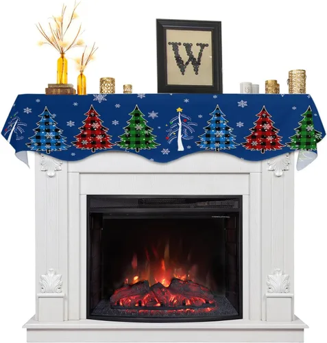 Vista 8 de Bufanda de Navidad para chimenea, diseño de árbol de Navidad, mantel de Navidad, mantel superior, bufandas con copos de nieve, cubierta de mantel