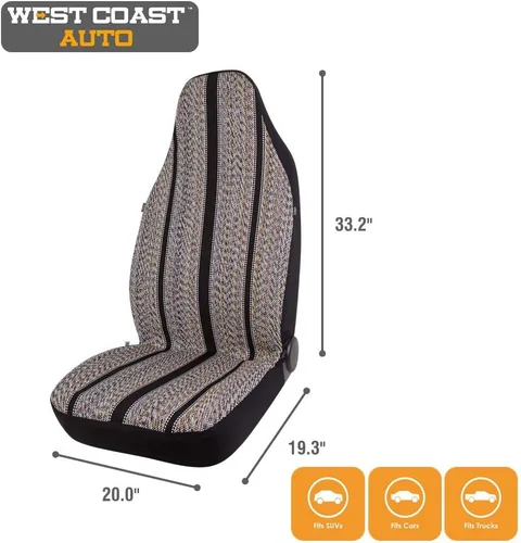 Vista 5 de West Coast Auto Baja Blanket - Funda de asiento de cubo para automóvil, camión, camioneta, SUV, compatible con bolsa de aire (2 unidades, negro)