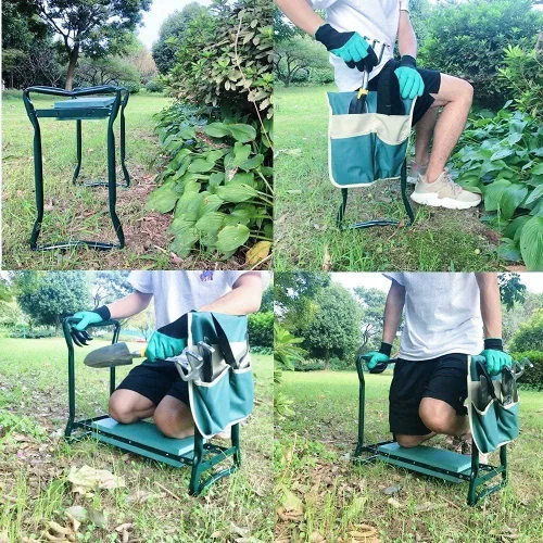 Vista 6 de BESTHLS Rodillero y asiento de jardín, taburete plegable resistente con almohadilla gruesa, bolsa de herramientas, capacidad de 330 libras, soporte