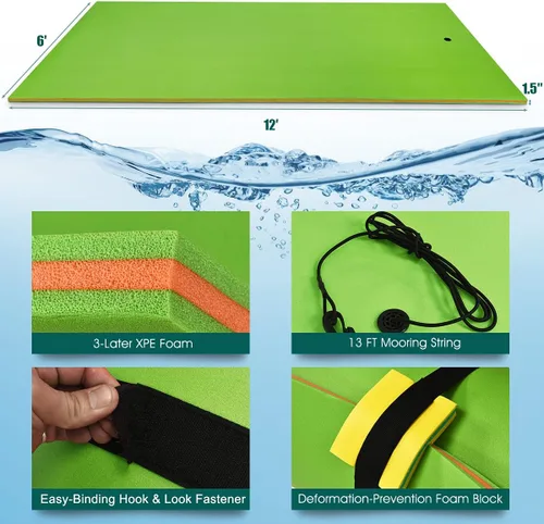 Vista 3 de GYMAX Floating Water Mat Verde