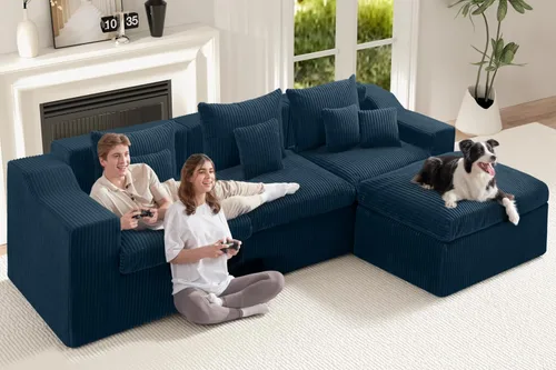 Vista 8 de Sofá modular modular de 101 pulgadas con otomana, sofás grandes y cómodos de nube, sofá modular de 4 asientos en forma de L, sofás seccionales