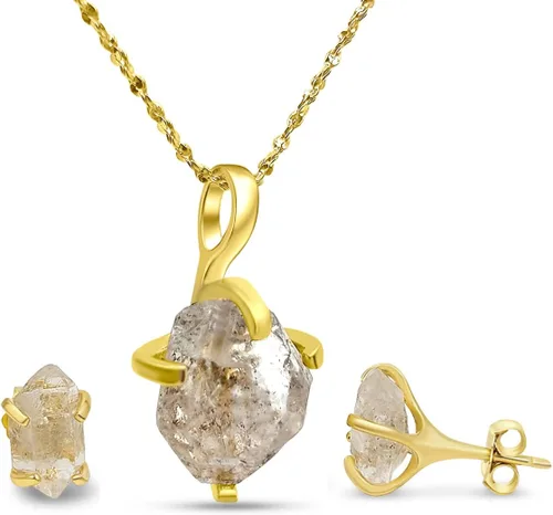 Vista 113 de Juego de joyas de piedras preciosas crudas reales con plata de ley 925 chapada en oro real, collar y aretes de piedra natal, regalo para ella por
