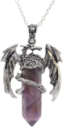 Vista 5 de Colgante de piedra rosa y rosa de cristal curativo para mujer, collar hexagonal de hombre dragón para mujer, regalo de joyería vintage, EA15N