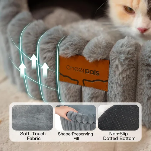 Vista 4 de CHEERPALS Cloud Cat Cave Bed for Indoor Cats Hooded Bed with Zipper((Grey)