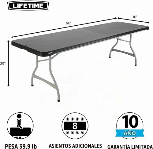 Vista 2 de Lifetime Mesa plegable de 8 pies, color negro y plateado, paquete de 27 paletas