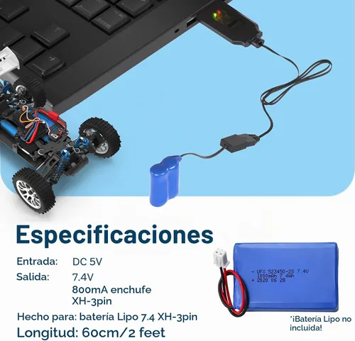 Vista 3 de MMOBIEL - Paquete de 2 cables de carga USB para baterías LiPo y Li-ion de 7.4 V - Conector USB a XH-3P, adaptador de carga 1A 2S para drones RC