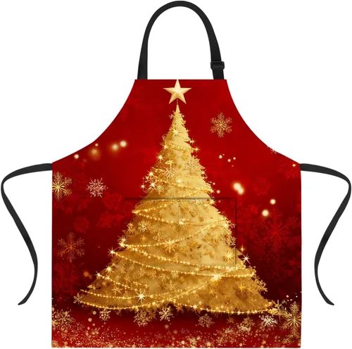 Vista 52 de ANNA QUEEN Delantal de Feliz Navidad para mujeres y hombres con bolsillos, delantal de muñeco de nieve, delantal de cocina ajustable para cocinero