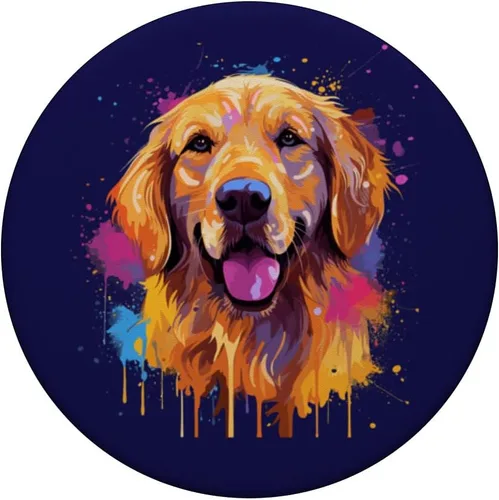 Vista 3 de Golden Retriever - Retrato artístico para mascotas, diseño de perro Goldie, mamá, PopSockets intercambiables