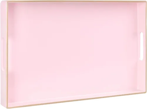 Vista 29 de MAONAME - Bandeja decorativa verde oscuro, bandeja de servir redonda de 13 pulgadas con asas, bandejas de plástico para mesa de café, bandejas