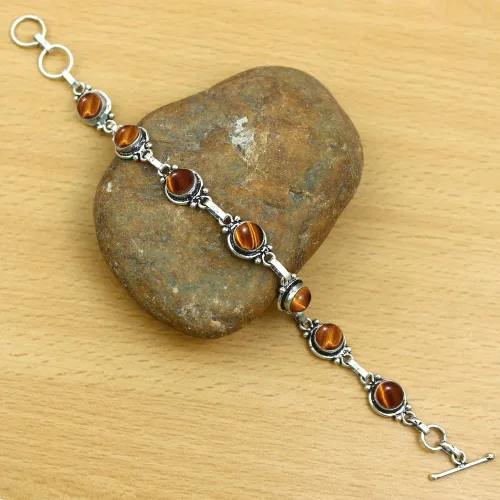 Vista 62 de Round Shape Natural & Synthetic Gemstones Silver Plated Bracelets for Women - Vintage Bohemian Style Handmade Birthstone Adjustable Link Bracelet