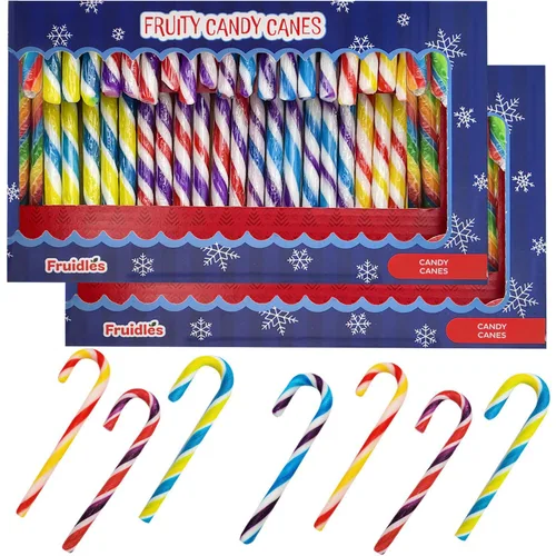 Vista 10 de Bastones de caramelo de Navidad, sabor afrutado multicolor arcoíris, envueltos individualmente (paquete de 48)