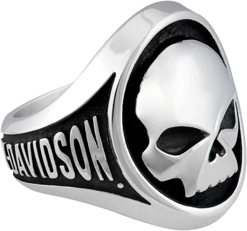 Vista 2 de Harley-Davidson Anillo de metal de acero inoxidable Willie G Skull para hombre - PlataNegro