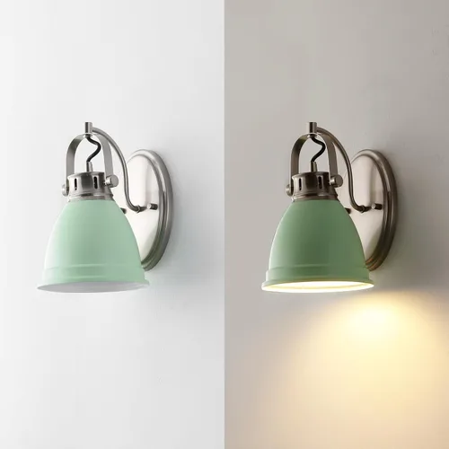 Vista 7 de JONATHAN Y Lámpara LED de tocador de 7 pulgadas, color verde menta/níquel, aplique de pared ajustable para espejo de baño, luz de cocina bohemia