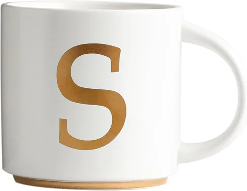 Vista 25 de COLLECTIVE HOME - Tazas de cerámica con monograma, tazas de café con inicial dorada de 15 onzas, elegantes tazas de té del alfabeto, elegante taza p