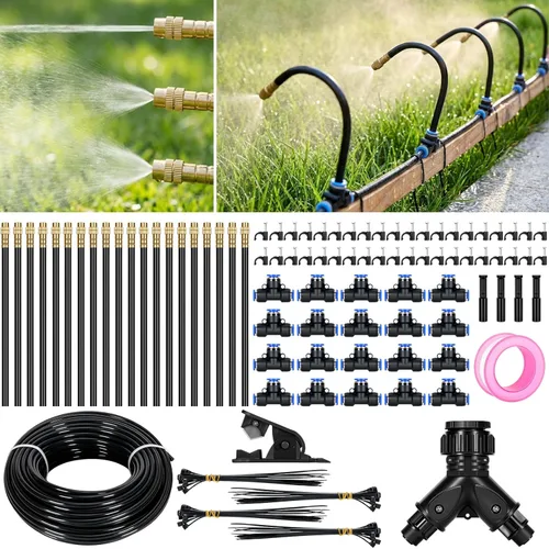 Vista 8 de Kit de sistema de riego por goteo ajustable de 360° de 100 pies, tubo de polietileno de 1/4 de pulgada con 20 boquillas flexibles, sistema