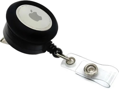Vista 2 de Carrete de identificación con clip de cocodrilo con soporte para AirTag – Rastreador de tarjetas de identificación compatible con Apple AirTag