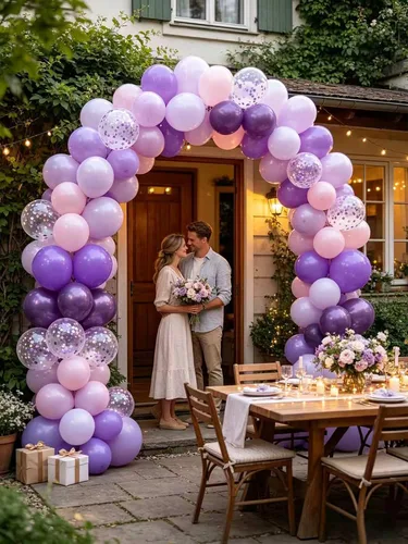 Vista 9 de Globos morados, 60 globos de látex de color morado claro y perla metálica, globos de confeti para cumpleaños, baby shower, despedida de soltera